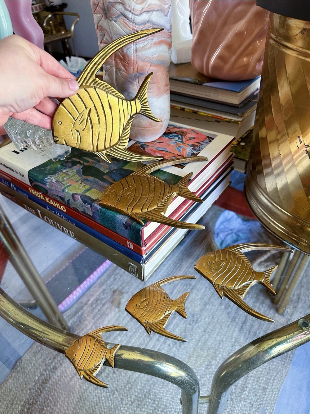 Set of 5 Vintage MCM Brass Fish Wall Decor - Gold Decorative Fish Set